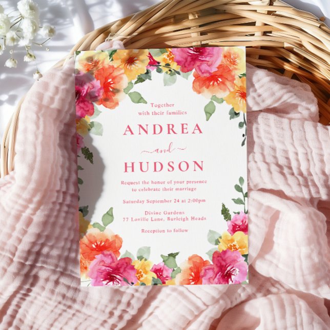 kühne farbenfrohe, lebendige Frühjahrsblütenhochze Einladung (Von Creator hochgeladen)