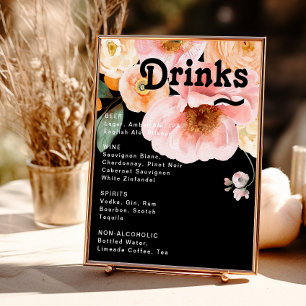 kühne, farbige Blüte   Black Wedding Drinks Menu Poster