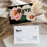 kühne, farbige Blüte | Black Wedding RSVP Postcard