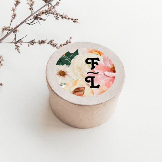 kühne, farbige Blüte | Round Monogram Runder Aufkleber (Von Creator hochgeladen)