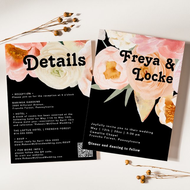 kühne, farbige Blüte | Schwarz in einer Hochzeit Einladung (Von Creator hochgeladen)