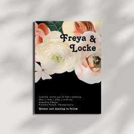 kühne, farbige Blüte | Schwarze Lässige Hochzeit Einladung