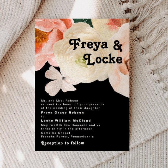 kühne, farbige Blüte | Traditionelle Schwarze Hoch Einladung (Von Creator hochgeladen)