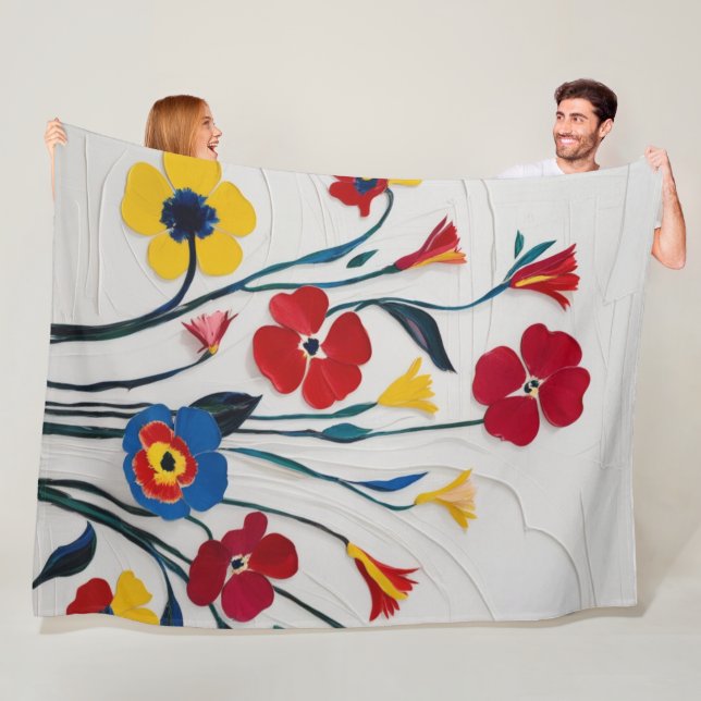 Kühne, florale Wasserfarbe in lebhaften Farben Fleecedecke (Beispiel)