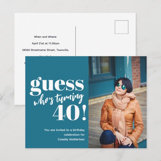 kühne Foto 40. Geburtstag Einladungspostkarte (Vorne/Hinten)