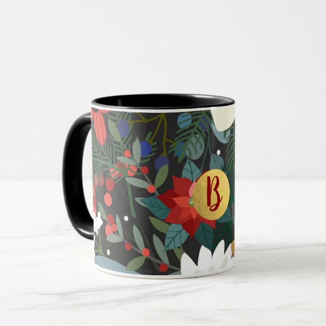 kühne Funky farbenfrohe floral dunkle Chic Moderne Tasse (Vorderseite Links)