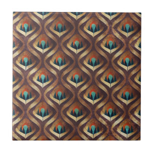 Kühne geometrische Art Deco in Teal- und Brauntöne Fliese