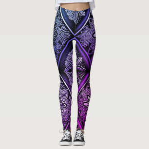 Kühne geometrische Eleganz: Lila und Schwarz Leggings