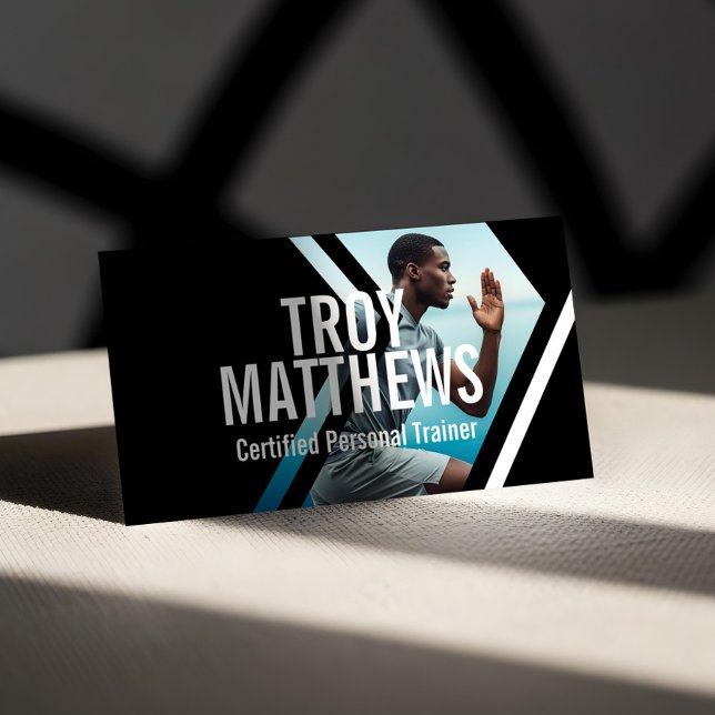 Kühne geometrische Foto-Personal-Trainer-Fitness Visitenkarte (Bold Geometrical Photo Personal Trainer Fitness Business Card (Front))