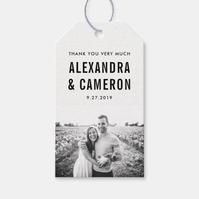 kühne Hochzeit | Schwarzer Text auf Weiß mit Foto Geschenkanhänger (Vorderseite)