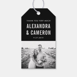 kühne Hochzeit | Weißer Text auf Schwarz mit Foto Geschenkanhänger