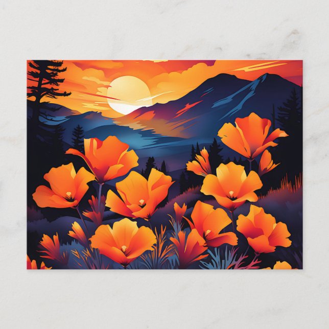kühne kalifornische Poppy mit Fiery Sunset Postkarte (Vorderseite)