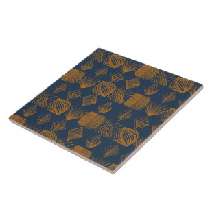 kühne Karibik-Stammes-Mudcloth: Navy Blue, Gold Fliese