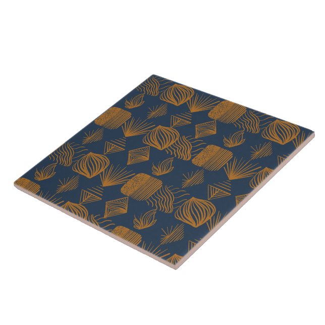 kühne Karibik-Stammes-Mudcloth: Navy Blue, Gold Fliese (Seite)