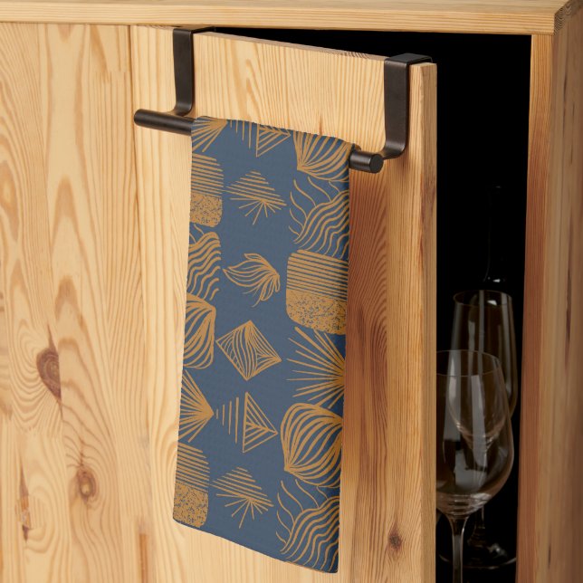 kühne Karibik-Stammes-Mudcloth: Navy Blue, Gold Geschirrtuch (Drittel gefaltet)