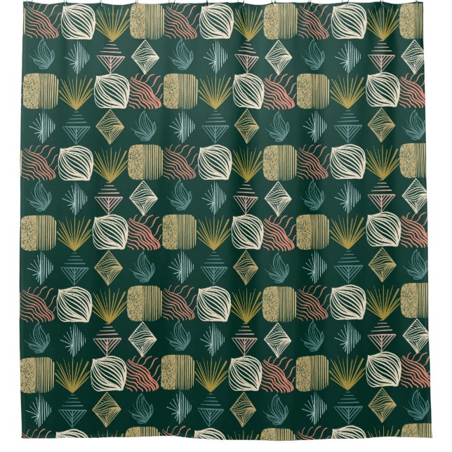 Kühne Karibikstämme Mudcloth: Boho Aquamarin Duschvorhang (Vorderseite)