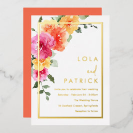 kühne, lebendige, farbenfrohe blumenreiche Hochzei Folieneinladung