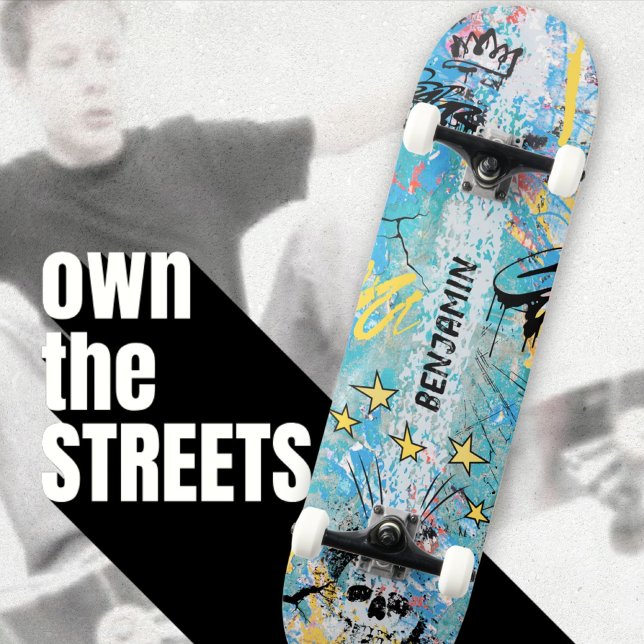 Kühne lebendige Urban Graffiti Skull Skateboard (Bold Vibrant Urban Graffiti Skull Skateboard ©Susanne Sachers - Sunny Wanderlust 🌞✈️)