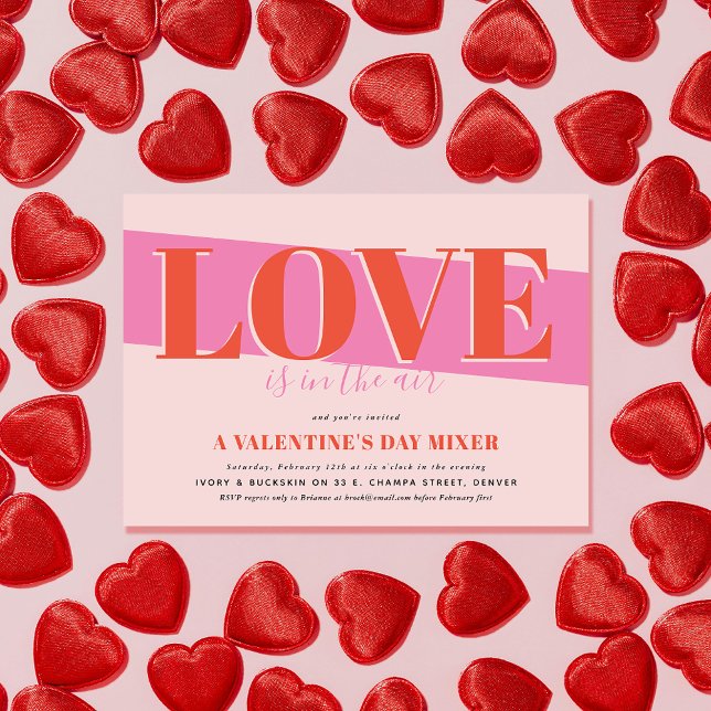 Kühne Liebe Valentinstag Party Einladung (Blush pink background, orange and candy pink bold text Valentine's Day party invitation)