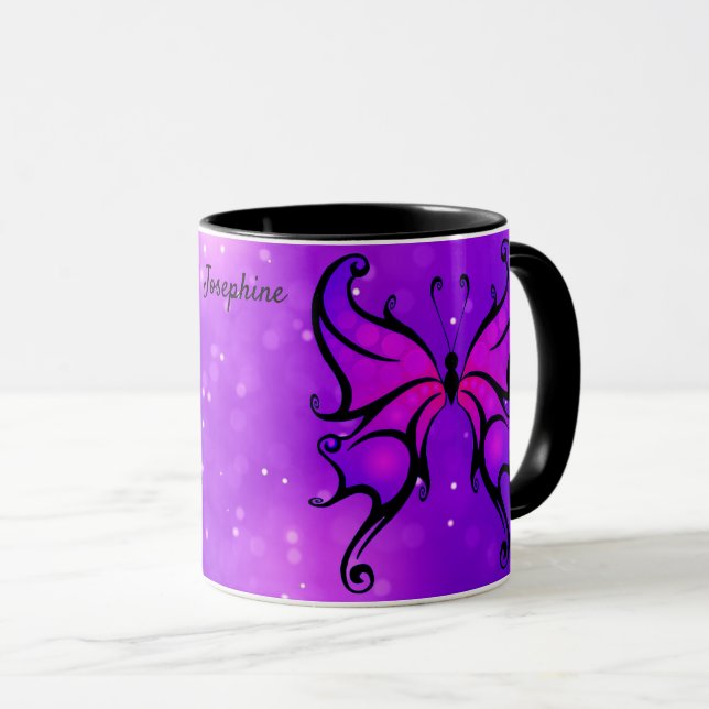 Kühne Lila Butterfly Kaffeebecher Tasse (VorderseiteRechts)