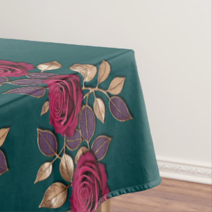 Kühne lila und rote Rosen mit bronzenen Blättern Tischdecke