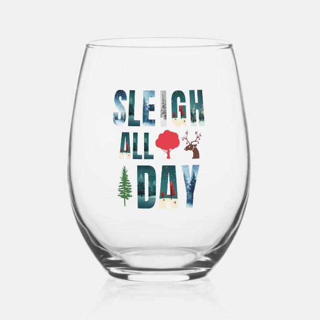 kühne Masken Buchstaben Winterszenen 'Sleigh All D Weinglas Ohne Stiel (Vorderseite)