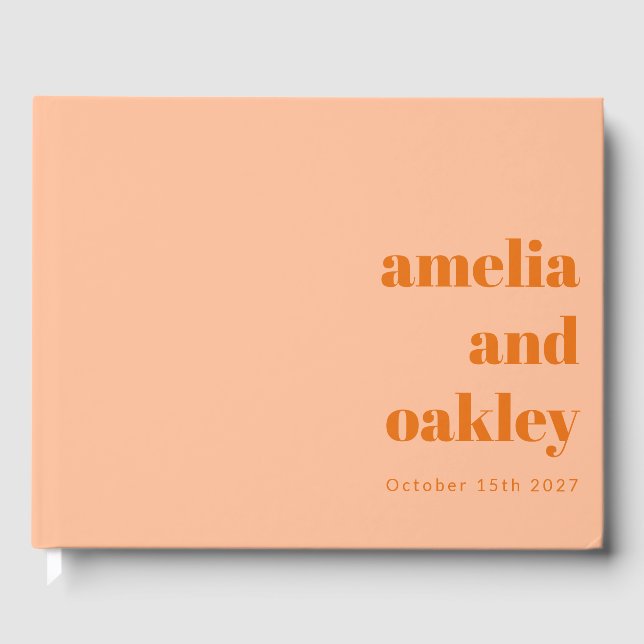 Kühne Minimalistische moderne Pfirsichfarben Orang Gästebuch (Vorderseite)