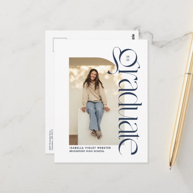 Kühne moderne Absolvent zwei Foto Marine Abschluss Postkarte (Vorderseite/Rückseite Beispiel)