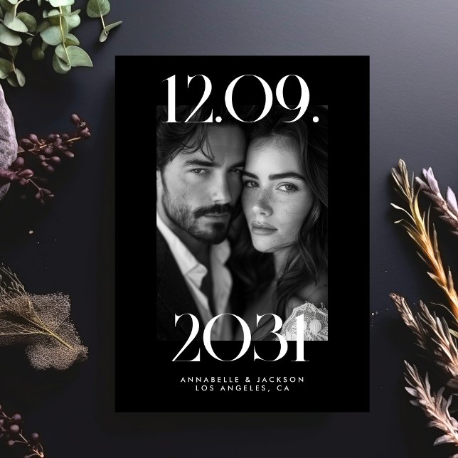 kühne moderne Big Wedding Date Black Foto QR Code Save The Date (Von Creator hochgeladen)