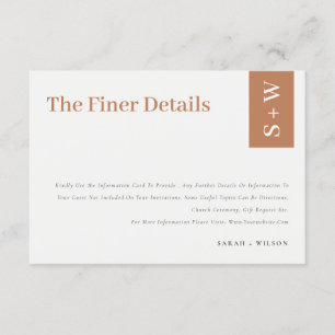 Kühne moderne Burnt Orange Rust Tan Hochzeitdetail Begleitkarte