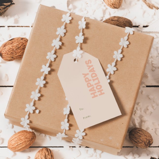 Kühne moderne Happy Holidays Coral zu Geschenkanhänger (Von Creator hochgeladen)