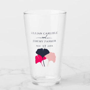 kühne moderne Marine- und rosa Ginkgo-Blätter Hoch Glas