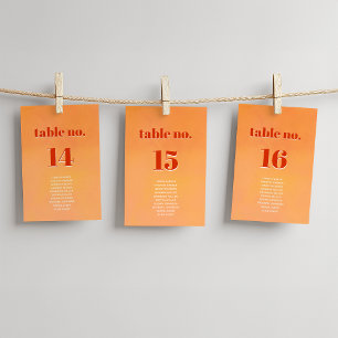 Kühne Moderne Orange Sunset Sitzordnung Hochzeit Tischnummer