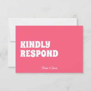 kühne moderne Retro Funky Bright Pink Wedding RSVP Karte