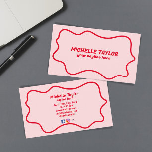 Kühne moderne rosa rote Squiggle Wavy Retro Visitenkarte
