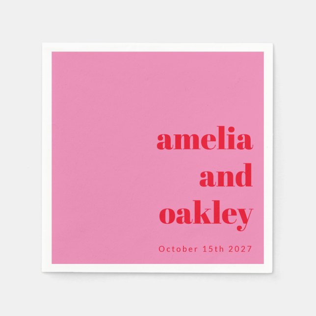 Kühne moderne rosa und rote Retro-Hochzeit Serviette (Vorderseite)