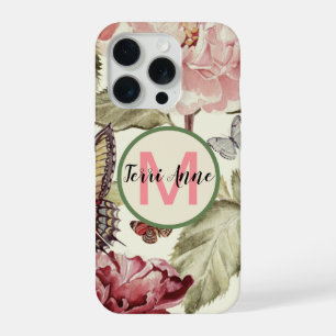 Kühne Pfingstrosenblumen und Schmetterlinge mit Mo iPhone 15 Pro Hülle