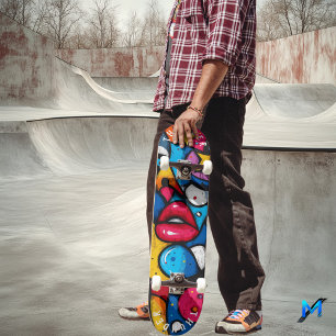 Kühne Pop-Art-Lippen-Designs – ikonischer urbaner Skateboard