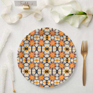 Kühne Retro-Blumenillustration in Orange Pappteller