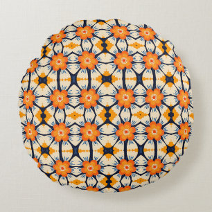 Kühne Retro-Blumenillustration in Orange Rundes Kissen