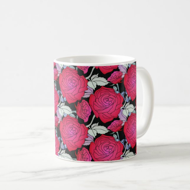 Kühne Rote Rosen Blumengeschmack Kaffeetasse (VorderseiteRechts)