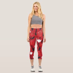 Kühne rote und weiße Tulpen-Frühlingsblumen Capri Leggings
