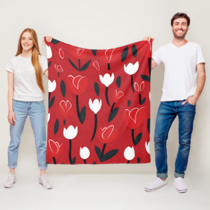 Kühne rote und weiße Tulpen-Frühlingsblumen Fleecedecke