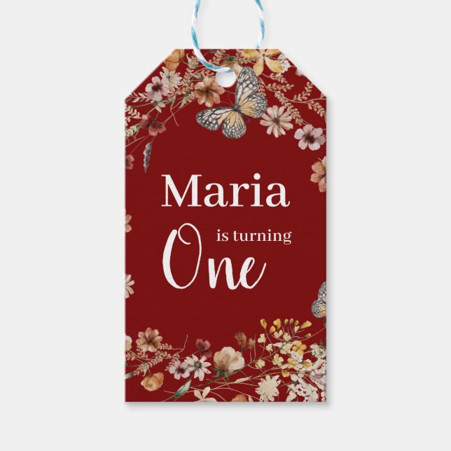 kühne rustikale Wildblume Floral Baby Geburtstag Geschenkanhänger (Vorderseite)