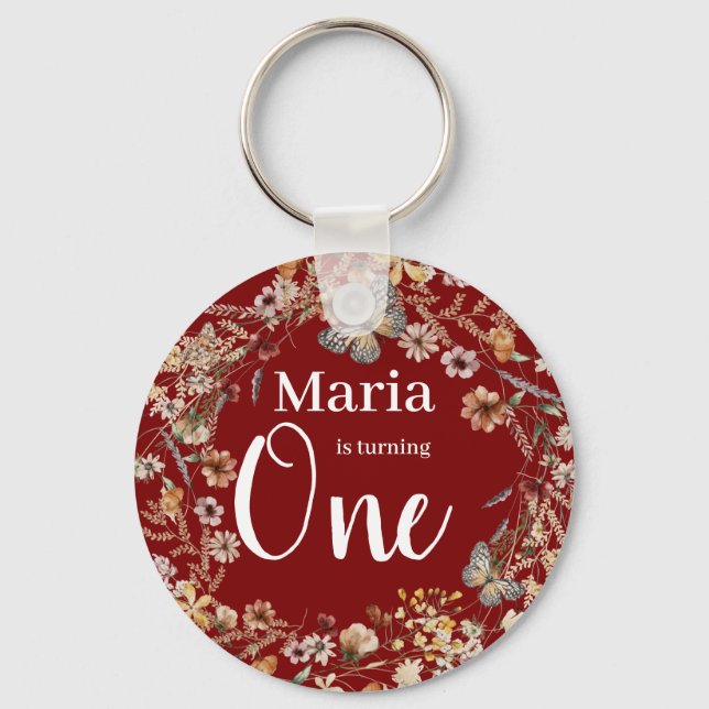 kühne rustikale Wildblume Floral Baby Geburtstag Schlüsselanhänger (Vorderseite)