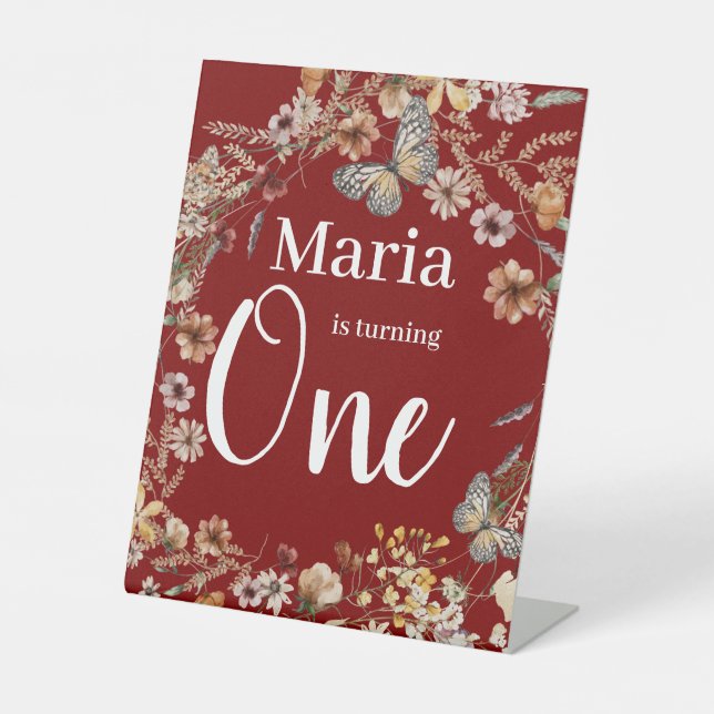 kühne rustikale Wildblume Floral Baby Geburtstag Sockelschild (Vorderseite)