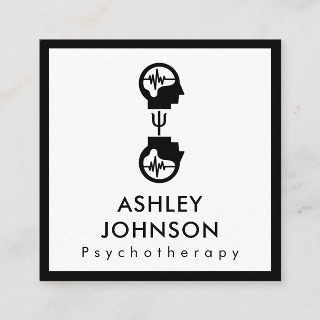 Kühne Schwarz-Weiß-Psychotherapie Therapeut Gehirn Quadratische Visitenkarte (Vorderseite)