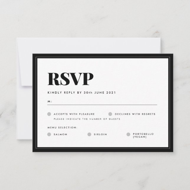 kühne Schwarz-weiße Minimalistische Typografie-Hoc RSVP Karte (Vorderseite)