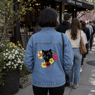 Kühne schwarze botanische Floral-Panther-Illustrat Jeansjacke