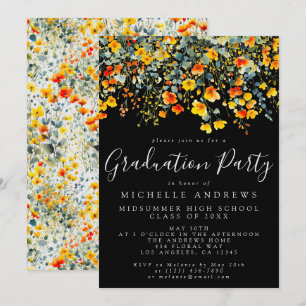 kühne Schwarze Sommer-Floral Graduation Party Einladung